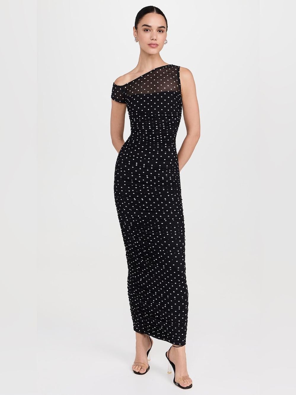 REVOLVE AFRM Biona Maxi Dress In Noir Dot Polka Dot Asymmetrical Sleeve Size L